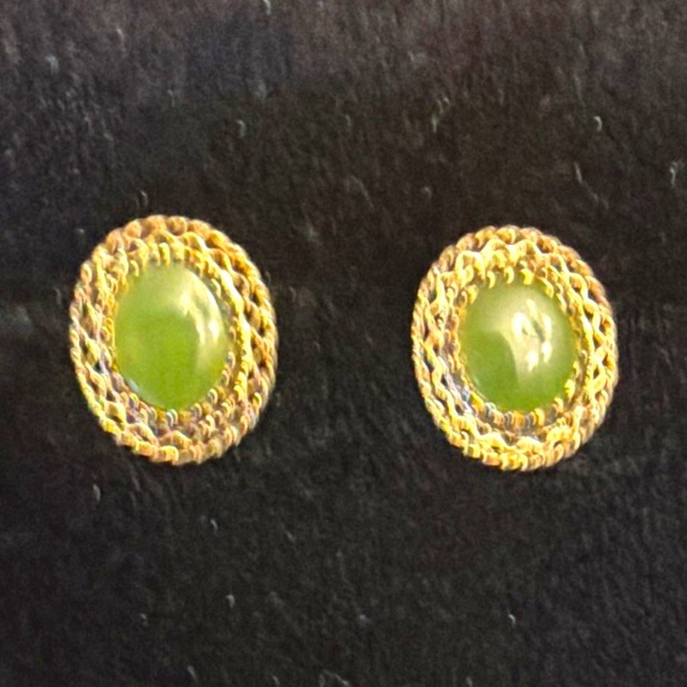 Vintage CRCO Charles Reis Sterling Silver Gold Vermeil Green Jade Filigree Screw